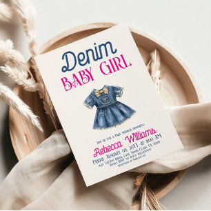 Boho Roze Denim Meisje Blauwe Jean Baby Shower Kaart