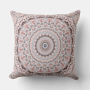 Boho Roze en Blauwe Mandala Patroon Kussen