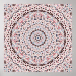 Boho Roze en Blauwe Mandala Patroon Poster