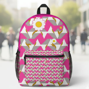 Boho roze en gele meisjesrugzak bedrukte rugzak