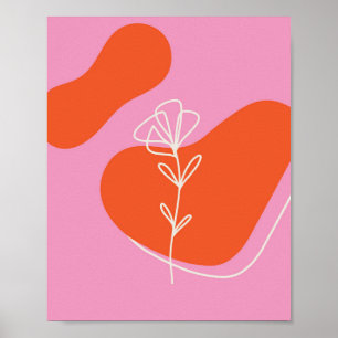 Boho Roze en Oranje Bloem Minimalistische Poster