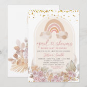 Boho roze Floral over de maan Baby shower Kaart (Voorkant / Achterkant)
