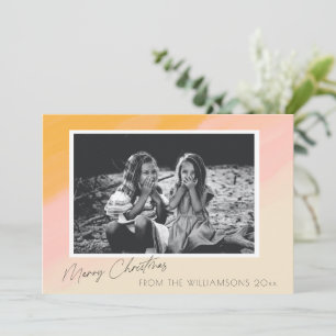 Boho Roze Geel Aquarel Kerst Mis Foto Feestdagenkaart