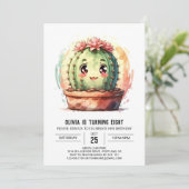 Boho roze gelukkig cactus meisje verjaardag kaart (Staand voorkant)