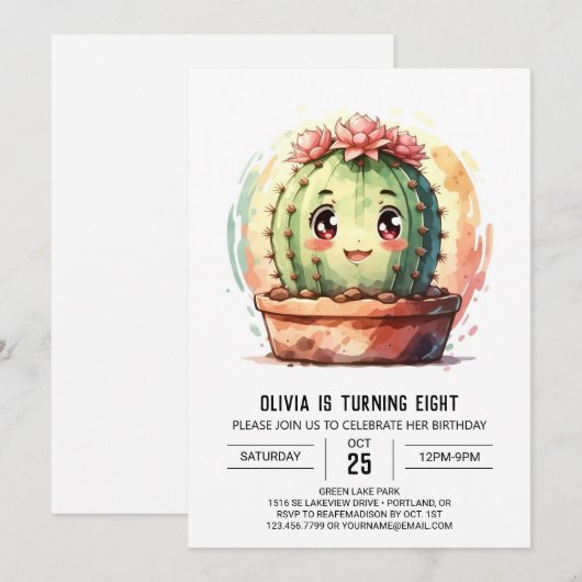 Boho roze gelukkig cactus meisje verjaardag kaart (Voorkant / Achterkant)