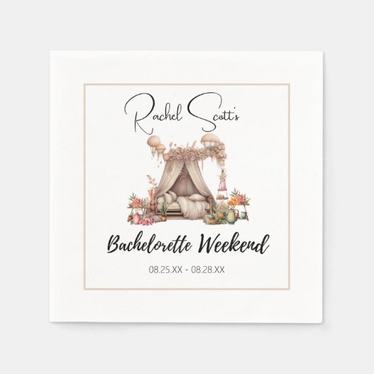 Boho roze glamping vrijgezellenfeest weekend servet (Voorkant)