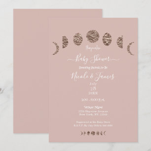 Boho Roze Glans Maanfasen Moderne Baby Shower Kaart