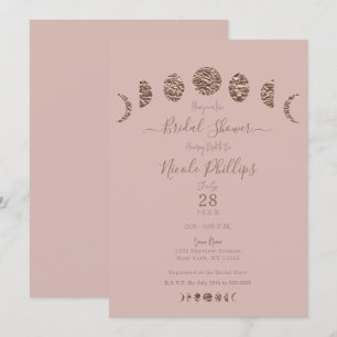 Boho Roze Glans Maanfasen Moderne Bruidsdouche Kaart