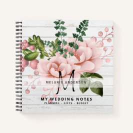 Boho Roze Goud Rozen Bloemen Bruiloft Planning Notitieboek