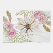 Boho Roze Groen Bruin Wit Bloem Modieus Theedoek (Horizontaal)