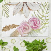 Boho Roze Groen Bruin Wit Bloemig Trendy Theedoek (Gevouwen)