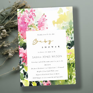 Boho Roze Groen Tropisch Bougainvillea Baby shower Kaart