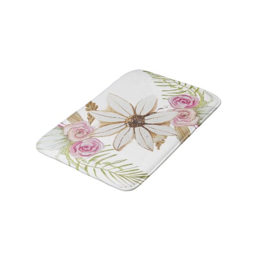 Boho Roze Groen Wit Bruin Bloemig Elegant Badmat (Gekanteld)