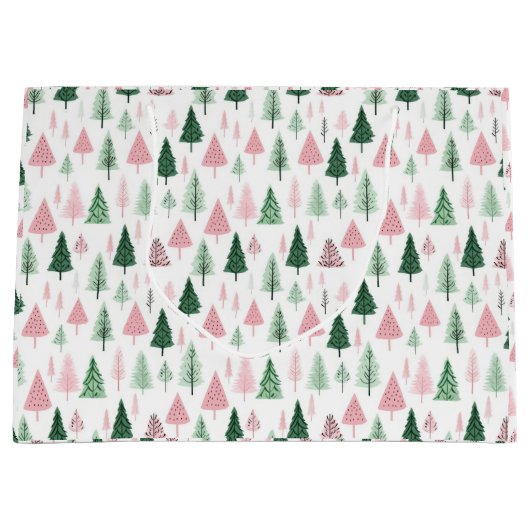 Boho Roze Groene Kerstbomen Vakantie Groot Cadeauzakje (Voorkant)