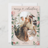 Boho roze groene ovale foto Merry Christmas Kaart (Voorkant)