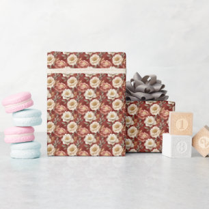 Boho Roze & Ivoorkleurig Bloemmotief op Marmer Mar Cadeaupapier