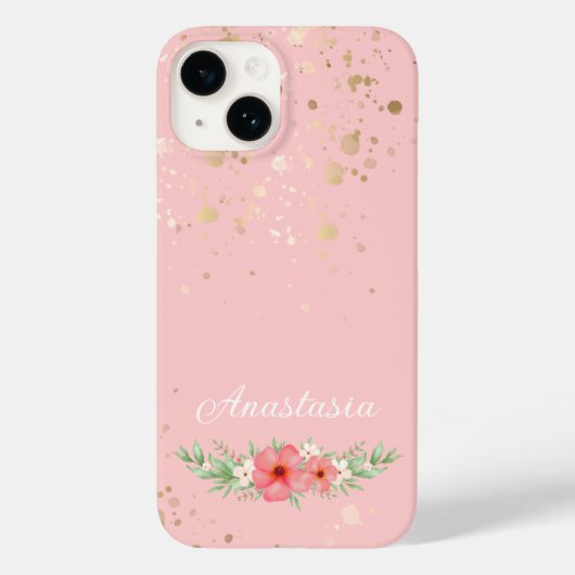Boho Roze & Ivory Greenery Floral Name Case-Mate iPhone Case (Achterkant)