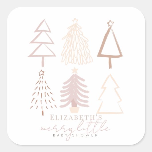Boho roze kerstbomen Baby shower Vierkante Sticker (Voorkant)