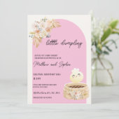 Boho Roze Kleine Dumpling Baby shower Invitation Kaart (Staand voorkant)