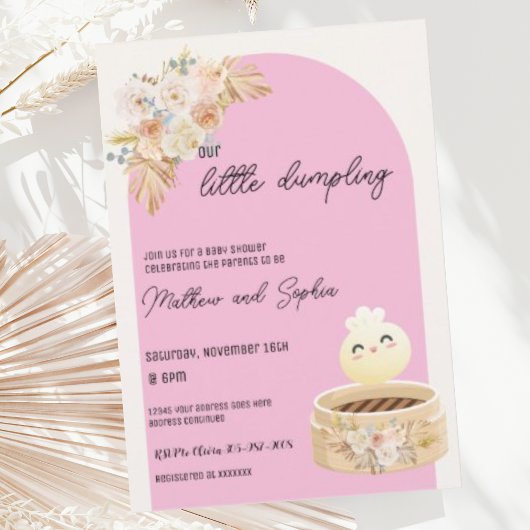 Boho Roze Kleine Dumpling Baby shower Invitation Kaart