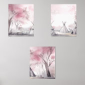 Boho Roze Landschap Wall Art Set van 3 (Voorkant)