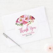 Boho roze lente bloemenbruiloft dank u ronde sticker (Envelop)