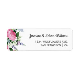 Boho Roze Lila wilde bloemen bruiloft gepersonalis Etiket