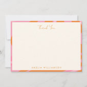 Boho Roze Oranje Abstract Marmer Aangepaste Naam Bedankkaart (Voorkant)