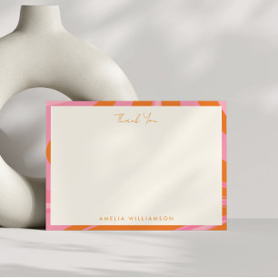 Boho Roze Oranje Abstract Marmer Aangepaste Naam Bedankkaart