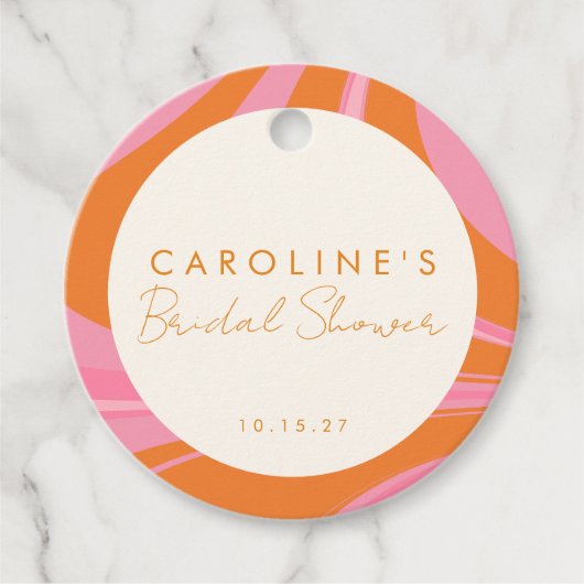 Boho Roze Oranje Abstracte Bruiloftsshower op maat Bedankjes Labels (Voorkant)