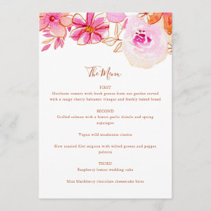 Boho Roze Oranje Bloemen Custom Bruiloft Menu