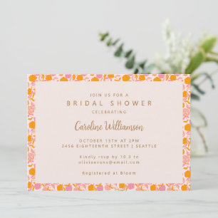 Boho Roze Oranje Bloemige Cute Bruiloft Feest Kaart