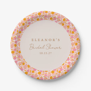 Boho Roze Oranje Bloemstuk Cute Bruiloft Feest Cus Papieren Bordje