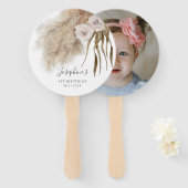 Boho roze pampas gras verjaardag foto handwaaier (Voorkant en achterkant)