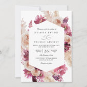 Boho Roze Pampasgras Bloemencode QR Code Trouwen Kaart (Voorkant)