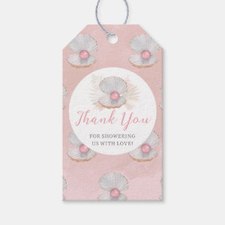 Boho Roze Parel Oceaan Baby Borrel Cadeautag Cadeaulabel