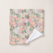 Boho Roze Perzik Wit Bloemendesign Eucalyptus Tren Bad Handdoek (Wasdoekje)