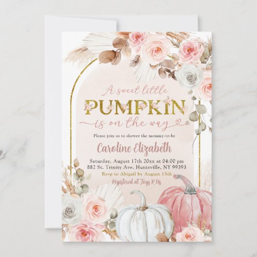 Boho roze pompoen Herfst herfst Baby shower Kaart (Voorkant)