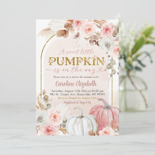 Boho roze pompoen Herfst herfst Baby shower Kaart (Staand voorkant)