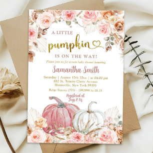 Boho roze pompoen Herfst meisje Baby shower Kaart