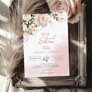 Boho roze rood bloemig goud opstaan en glanzen bru kaart