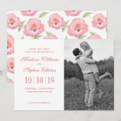 Boho Roze Roos Bloemen Waterverf - Save the Date (Voorkant / Achterkant)