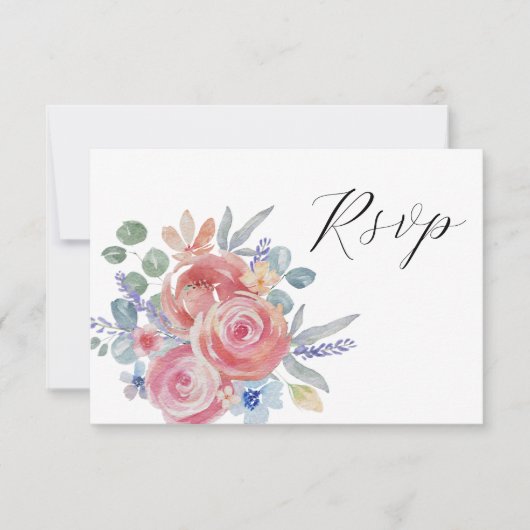 Boho Roze Roos Bloemen Waterverf Trouwen RSVP Kaar Kaartje (Voorkant)