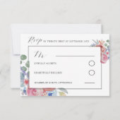 Boho Roze Roos Bloemen Waterverf Trouwen RSVP Kaar Kaartje (Achterkant)