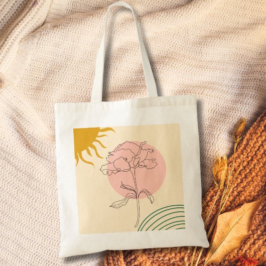 Boho roze Roos en zon Tote Bag