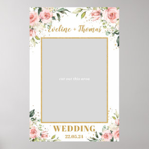 Boho roze roze bloem goud bruiloft foto prop poster