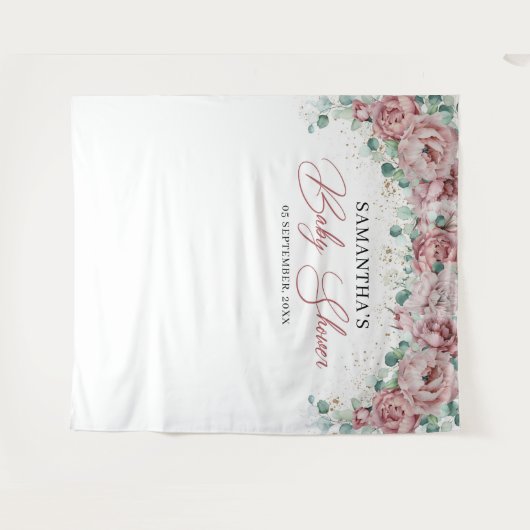 Boho roze rozen eucalyptus gouden baby shower wandkleed (Voorkant (horizontaal))
