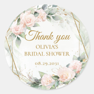 Boho roze rozen gebladerte en gouden lijst ronde sticker