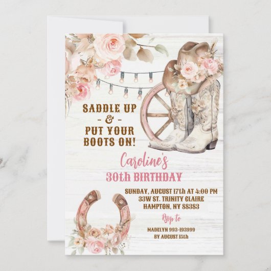 Boho Roze Rustiek Western Cowgirl Verjaardag Kaart (Voorkant)