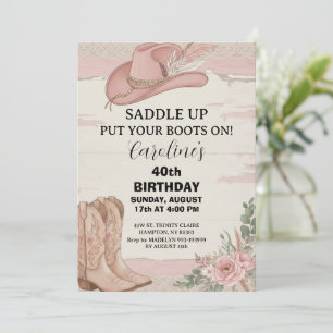 Boho Roze Rustieke Western Cowgirl Verjaardag  Kaart